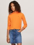 Tommy Hilfiger Kids' High Neck Rib Long Sleeve Top, Orange Thunder