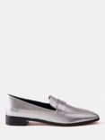 Mint Velvet Leather Pointed Loafers, Silver