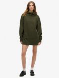 Superdry Tattoo Rhinestone Hooded Dress, Carbon Black, Army Khaki