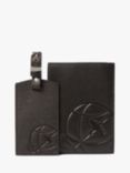 Simon Carter Leather Passport Cover & Luggage Tag Gift Set, Black