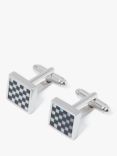 Simon Carter Chequer Mop and Onyx Cufflinks, Silver/White/Black