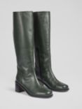 L.K.Bennett Claude Leather Knee High Boots, Dark Green