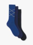 Boss Plain & Overcheck Socks, Pack of 3, Dark Blue