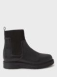 Crew Clothing Ribbed Cuff Leather Chelsea Boots, Black