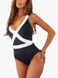 Accessorize Textured Shaping Swimsuit, Black/White