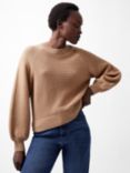 French Connection Lily Mozart Balloon Sleeve Cotton Jumper, Camel