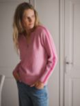 NRBY Salma Merino Cashmere Blend Side Stripe Jumper, Pink/Bright Pink