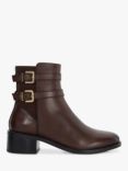 Dune Patter Leather Buckle Detail Ankle Boots, Brown