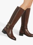 Dune Tatter Leather Knee High Boots, Brown