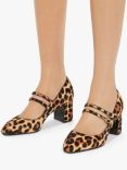 Dune Approval Pony Leopard Double Buckle Heeled Courts, Multi