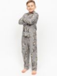 Minijammies Kids' Penguin Print Cotton Blend Pyjama Set, Grey/Multi