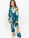 Minijammies Kids' Floral Cotton Blend Pyjama Set, Teal/Multi