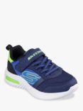 Skechers Kids' Bounder Tech Trainers, Navy/Lime