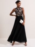 Phase Eight Emalise Sequin Pleat Maxi Dress, Black/Multi