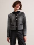 Phase Eight Mindy Check Tweed Cardigan, Black/Ivory