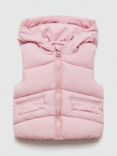 Mango Kids' Roche Hooded Puffer Gilet, Light Pastel Pink