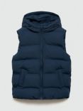 Mango Kids' Manel Hooded Quilted Gilet, Navy