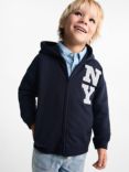 Mango Kids' NYC Zipped Hoodie, Navy