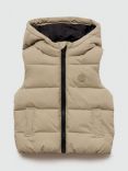 Mango Kids' Aldov Hooded Puffer Gilet, Light Beige