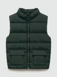 Mango Kids' Luis Puffer Gilet, Dark Green