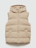 Mango Kids' Manel Hooded Puffer Gilet, Natural White