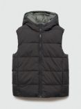 Mango Kids' Mario Reversible Hooded Puffer Gilet, Charcoal