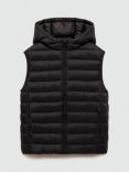 Mango Kids' Unicov Hooded Puffer Gilet, Black