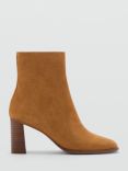 Mango Tope Suede Heeled Ankle Boots, Tan