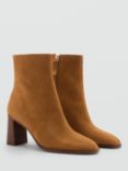 Mango Tope Suede Heeled Ankle Boots, Tan