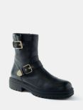 Mint Velvet Leather Biker Boots, Black