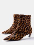 Mint Velvet Textured Leopard Pointed Ankle Boots, Tan/Multi