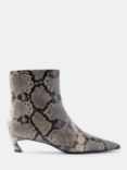 Mint Velvet Leather Snake Print Pointed Ankle Boots, Taupe/Multi