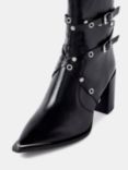 Mint Velvet Leather Buckled Pointed Boots, Black