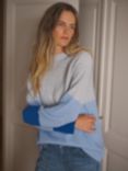 NRBY Reese Colour Block Wool Cashmere Jumper, Light Grey/Blue