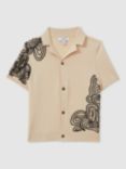 Reiss Kids' Romance Contrast Embroidered Shirt, Off White/Black