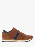 Dune Treck Wide Fit Leather Trainers, Dark Tan-Leather