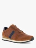 Dune Treck Wide Fit Leather Trainers, Dark Tan-Leather