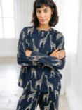 Chelsea Peers Giraffe Organic Cotton Blend Long Pyjama Set, Navy