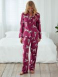 Chelsea Peers Dalmation Shirt Long Pyjama Set, Burgundy/Multi