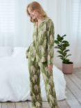 Chelsea Peers Zebras Jacquard Satin Shirt Long Pyjama Set, Green