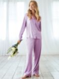 Chelsea Peers Satin Lace Trim Long Pyjama Set, Purple