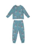 Chelsea Peers Kids' Organic Cotton Giraffe Print Pyjamas, Blue/Multi