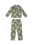 Chelsea Peers Leopard Print Kids' Button Up Pyjama Set, Green/Cream