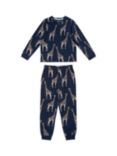 Chelsea Peers Kids' Organic Cotton Giraffe Print Pyjamas, Navy/Multi