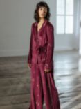 Chelsea Peers Moon & Stars Velour Wrap Pyjama Set, Burgundy/Gold