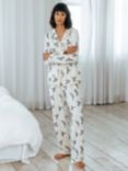 Chelsea Peers Hummingbirds Organic Cotton Blend Shirt Long Pyjama Set, Off White