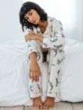 Chelsea Peers Hummingbirds Organic Cotton Blend Shirt Long Pyjama Set, Off White