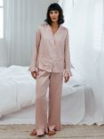 Chelsea Peers Polka Dot Satin Shirt Long Pyjama Set, Pink/White