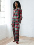 Chelsea Peers Tartan Plaid Organic Cotton Pyjama Set, Red/Green