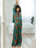 Chelsea Peers Tiger Satin Shirt Long Pyjama Set, Teal